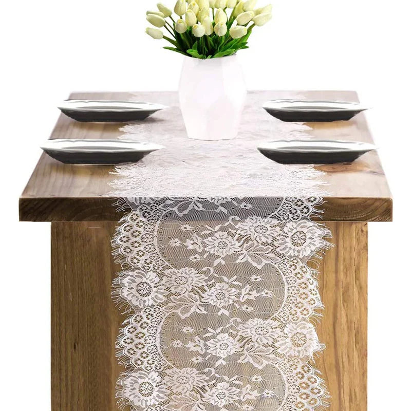 White Lace Table Runner New European and American High-end Lace Table Cloth Wedding Home Table Cloth Runners Wedding Decoration - Fashionner