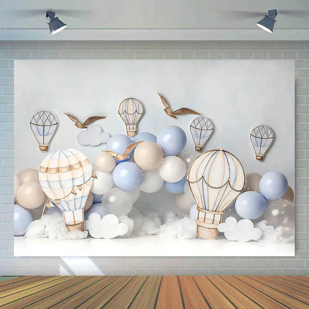 Photoshoot Mocsicka Hot Air Balloon Kids Birthday Backdrop Boy First Cake Smash Party Photography Backgrounds Photo Studio Photoshoot Props - Fashionner