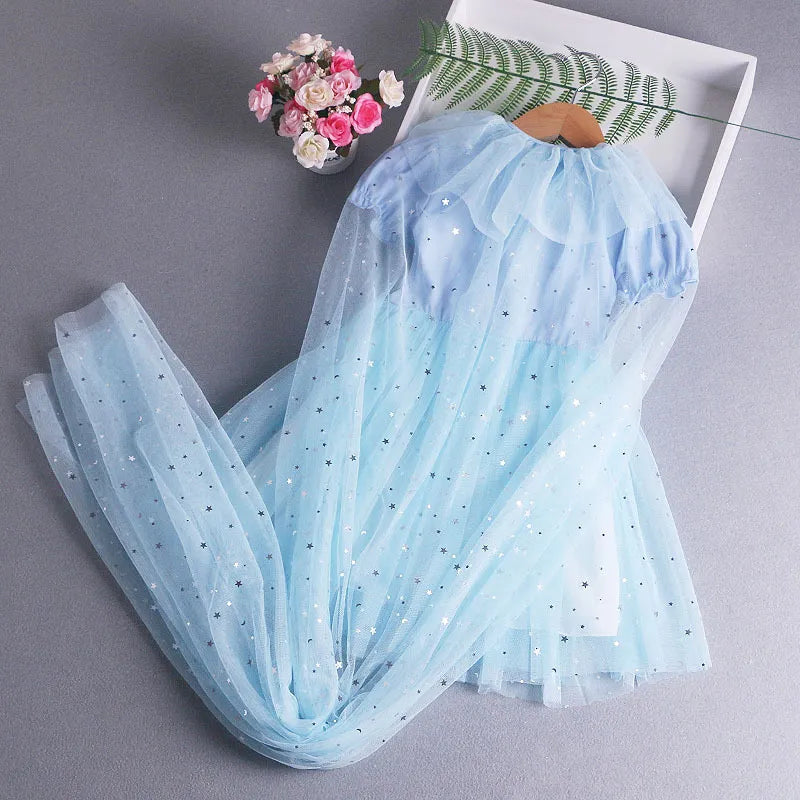 Western New Elsa Princess Dress With Cape Girls Dress Summer Kids Dress Long-sleeved Children's Western Style Elsa Frozen Dress 2-8Y - Fashionner