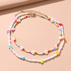 New Lovely Colorful Beads Pearl Clavicle Choker Flower Necklace for Women Girls Spring Summer Jewelry Wholesale - Fashionner