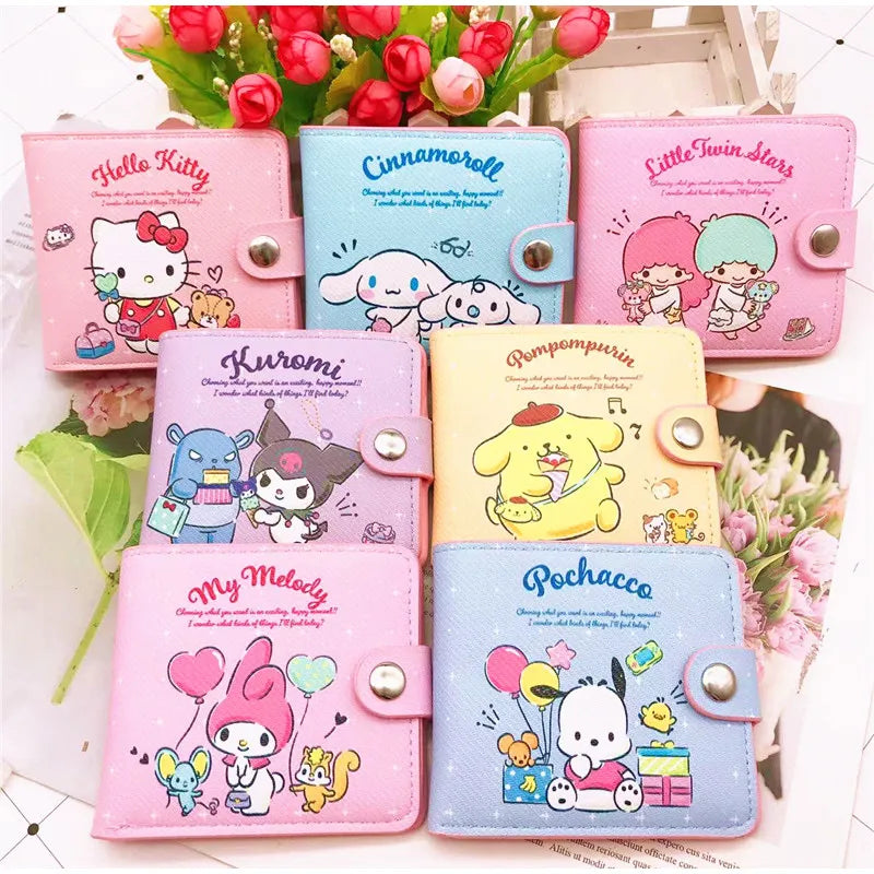 Sanrio Hello Kitty Pocketbook My Melody KT Cat Cinnamon Roll Pringle Kuromi PU Leather Wallet Cute Folding Card Bag Female Wallet - Fashionner