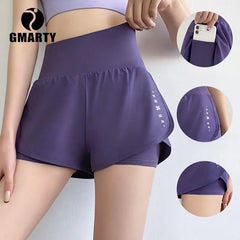 High Rise Moisture Wicking Fabric Sports Shorts Women's Activewear Double Layer Running Shorts Yoga Pants Summer Gym Fitness - Fashionner