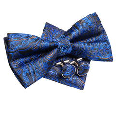 pre-wedding Hi-Tie Sky Navy Royal Blue Silk Mens Bow Tie Hanky Cufflinks Set Pre-tied Butterfly Knot Adjustable Bowtie Male Wedding Business - Fashionner