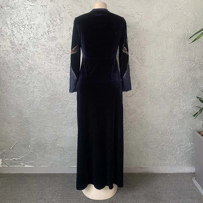 Traditional African Velvet Evening Dresses for Women Dashiki Diamond Kaftan Party Long Dress Abaya Dubai Ankara Robe Femme Africa Clothes - Fashionner