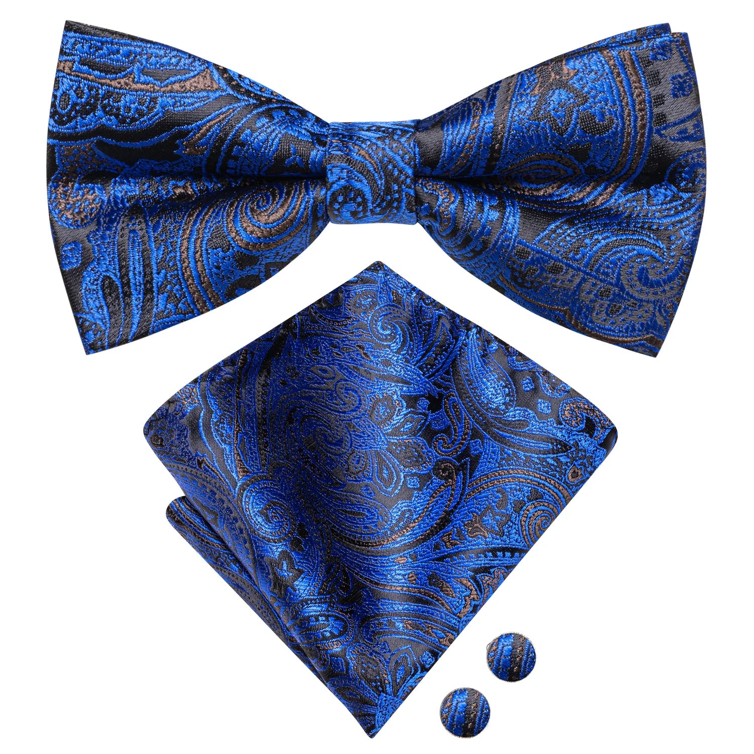 pre-wedding Hi-Tie Sky Navy Royal Blue Silk Mens Bow Tie Hanky Cufflinks Set Pre-tied Butterfly Knot Adjustable Bowtie Male Wedding Business - Fashionner