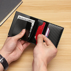DIENQI Carbon Fiber RFID Blocking Men's Credit Card Holder Leather Bank Card Wallet Case Cardholder Protection Purse For Women - Fashionner