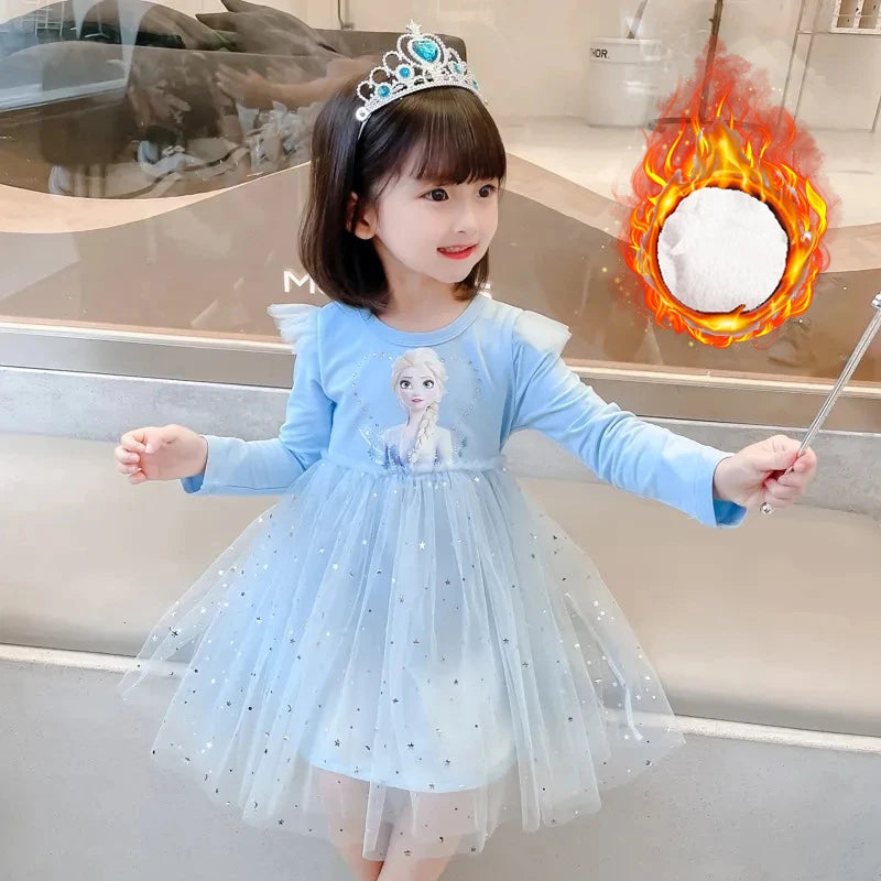 Western Children's Western Style Frozen Formal Dress 2023 New Elsa Princess Dress Girls Dress Autumn Plush Kids Dress Party Long-sleeved - Fashionner