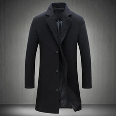 Autumn Winter Fashion Men's Woolen Coats Solid Color Single Breasted Lapel Long Coat Jacket Casual Overcoat Plus Size 5 Colors - Fashionner