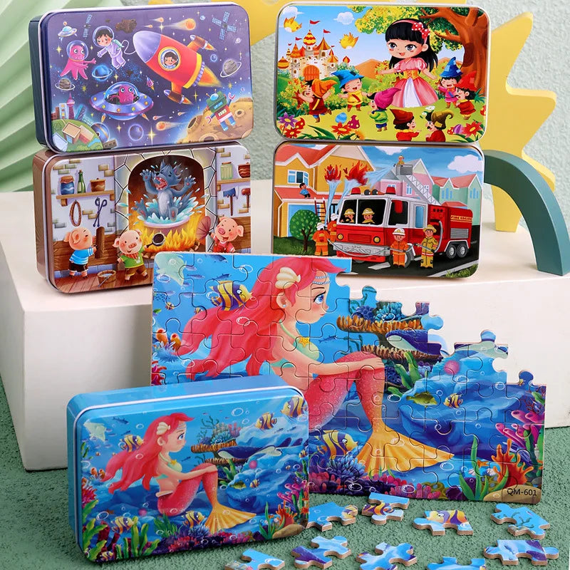 kids 60pcs 3D Wooden Jigsaw Puzzles with Cartoon Snow White/Cinderella/Princess/Helicopter/Hot Air Balloon Picture Puzzles for Kids - Fashionner