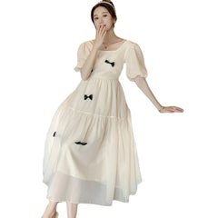 2023 autumn flare sleeve square collar maternity long dress loose woman clothes fashion bow pregnant women dress party dresses - Fashionner