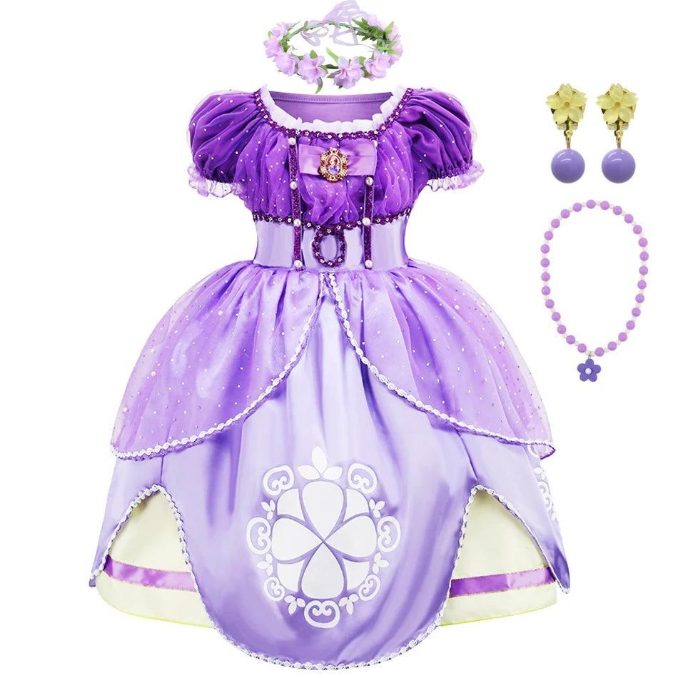 Girls Years Girls Sofia Dress Children Halloween Birthday Party Princess Costume Summer Sophia Puff Sleeve Ball Gown - Fashionner