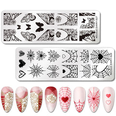 NICOLE DIARY Halloween Nail Art Stamping Plate Drawing Template Butterfly Heart Wave Line Image Stencil Mold Nail Printing Tools - Fashionner