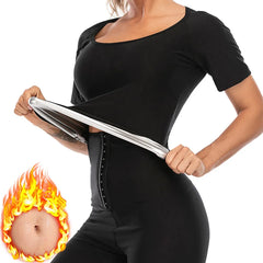 Compression T-Shirt Women Athletic Tee Workout Shirt Slimming Polymer Sauna Tee Sweat Short Sleeve Fitness Activewear T-Shirt - Fashionner