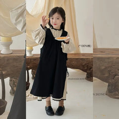 Girls Clothes Set Girls Long Sleeved Dress 2023 New Spring and Autumn Korean Style Casual Simple Dress Two Piece Set - Fashionner