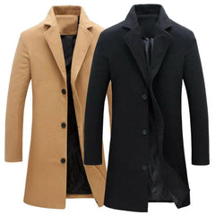 Autumn Winter Fashion Men's Woolen Coats Solid Color Single Breasted Lapel Long Coat Jacket Casual Overcoat Plus Size 5 Colors - Fashionner