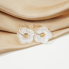 2023 New Colorful Flower Resin Acrylic Charms Earring Gold Color Circle Ear Buckle Hoop Earrings for Women Cute Gift Jewelry - Fashionner