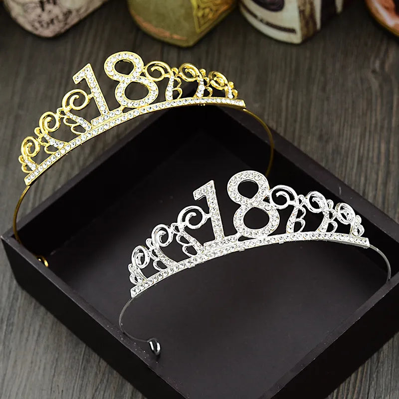 Party 1 Pcs 18th Birthday Princess Crown Headband Crystal Wedding Crown Hairband Women Headwear Hair Decor - Fashionner