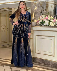 Traditional African Velvet Evening Dresses for Women Dashiki Diamond Kaftan Party Long Dress Abaya Dubai Ankara Robe Femme Africa Clothes - Fashionner
