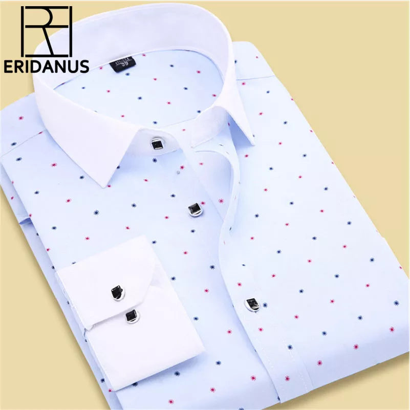 2017 Spring Arrival Men Floral Shirts Fashion Long Sleeve Individuality Business Casual Korean Man Dot Printed Dress Shirts - Fashionner