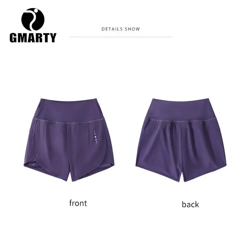 High Rise Moisture Wicking Fabric Sports Shorts Women's Activewear Double Layer Running Shorts Yoga Pants Summer Gym Fitness - Fashionner