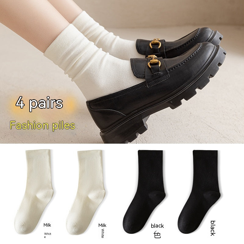 White Women's Mid-tube Socks Solid Color - Fashionner