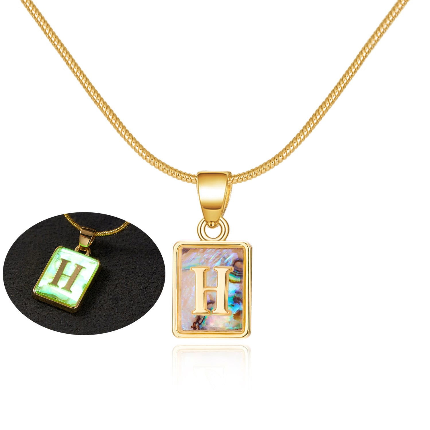 26 Letter Square Necklace Colorful Shell Luminous Pendant Chain Necklace For Women Temperament Ladies Jewelry - Fashionner