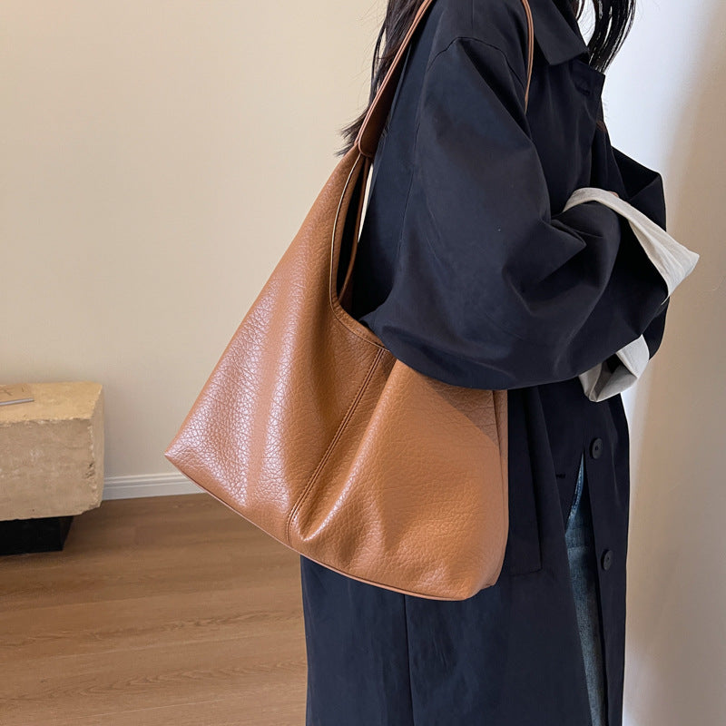 2Pcs Handbags Large Capacity Bag Women Underarm Korean Style Soft Pu Leather Shopping Shouder Bags With Small Wallet - Fashionner