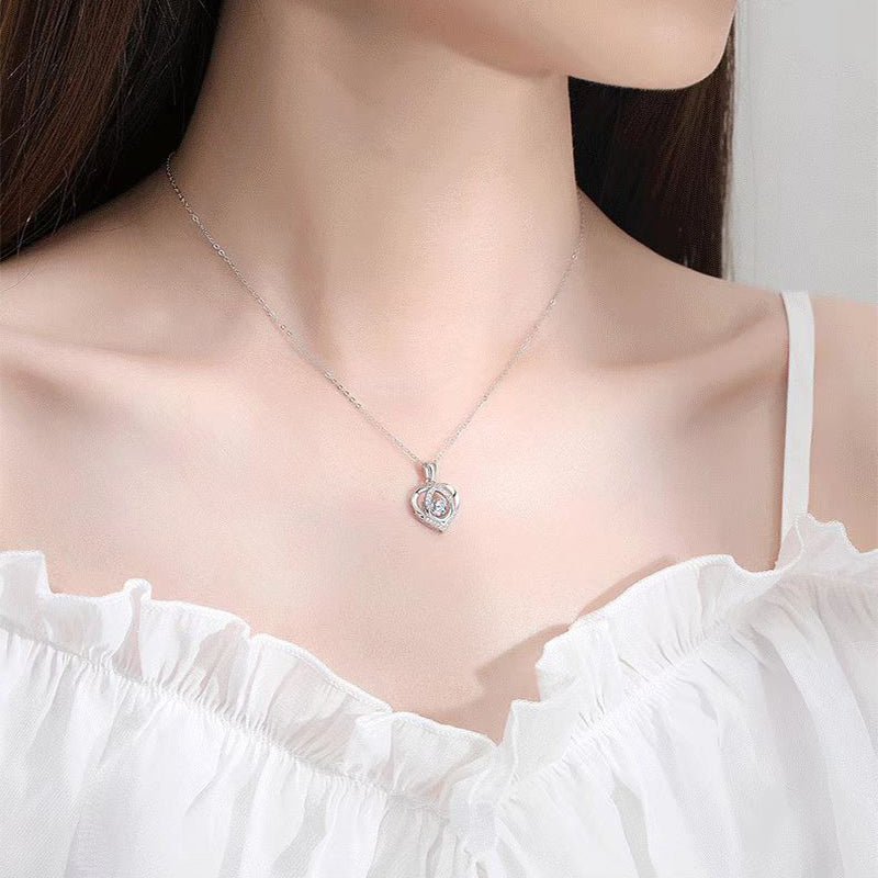 S925 Beating Heart-shaped Necklace Women Luxury Love Rhinestones Necklace Jewelry Gift For Valentine's Day - Fashionner