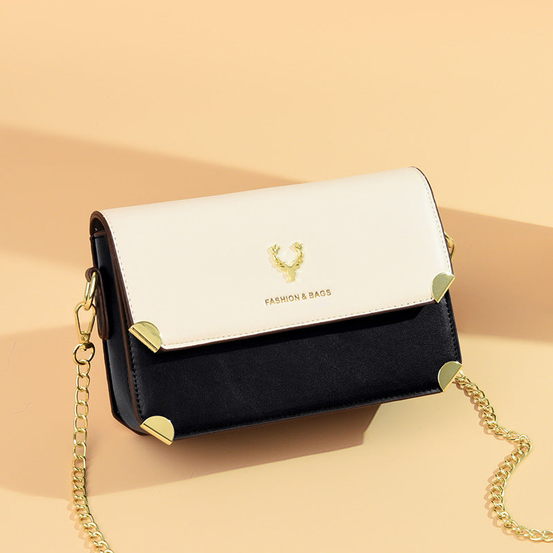 Fashion Color Contrast Deer Head Chain Crossbody Bag - Fashionner