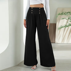Fashion Straight Wide Leg Pants Elastic High Waist Casual Trousers For Women - Fashionner