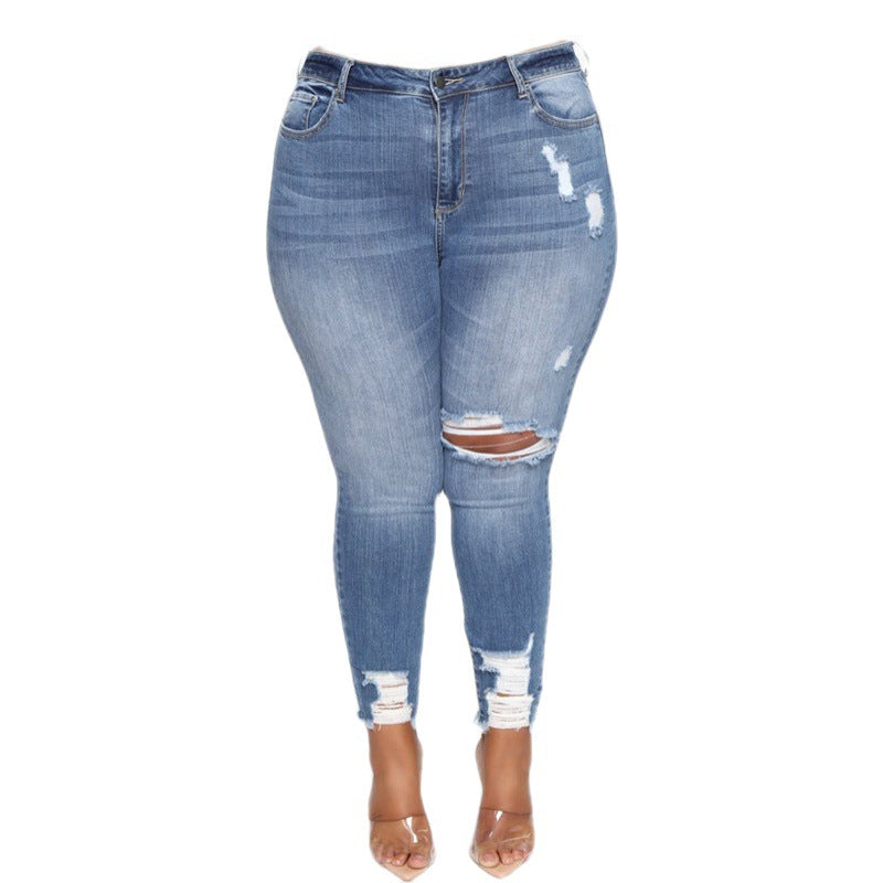 Women Clothes Ripped Plus Size Ladies Denim Pants Jeans - Fashionner