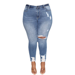 Women Clothes Ripped Plus Size Ladies Denim Pants Jeans - Fashionner