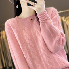 Women's Cable-knit Sweater Knitwear Top Pullover Solid Color Bottoming Shirt - Fashionner