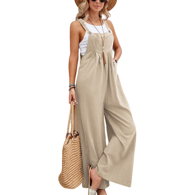 Women Long Bib Pants Overalls Casual Loose Rompers Jumpsuits With Pockets - Fashionner