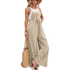 Women Long Bib Pants Overalls Casual Loose Rompers Jumpsuits With Pockets - Fashionner
