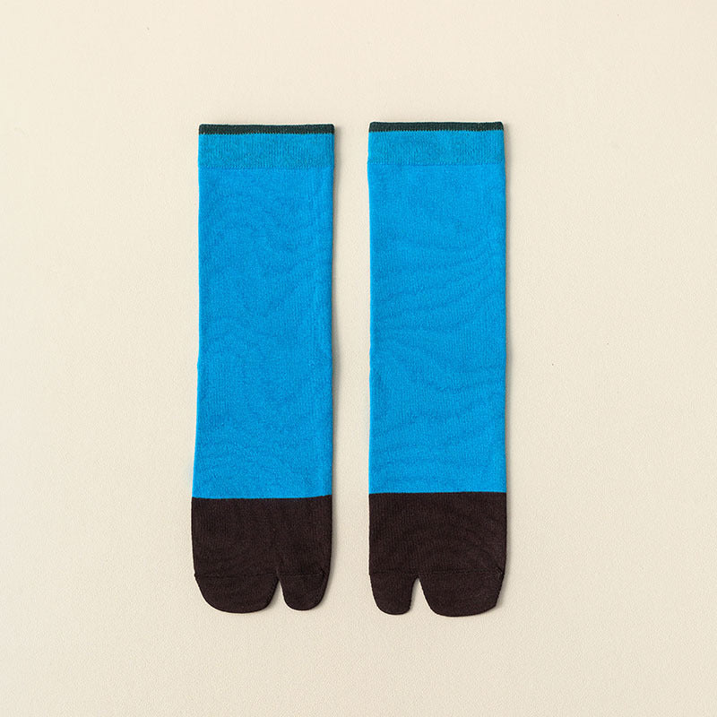 Women's Stitching Summer Thin Fashion Mid-calf Two-toe Socks - Fashionner
