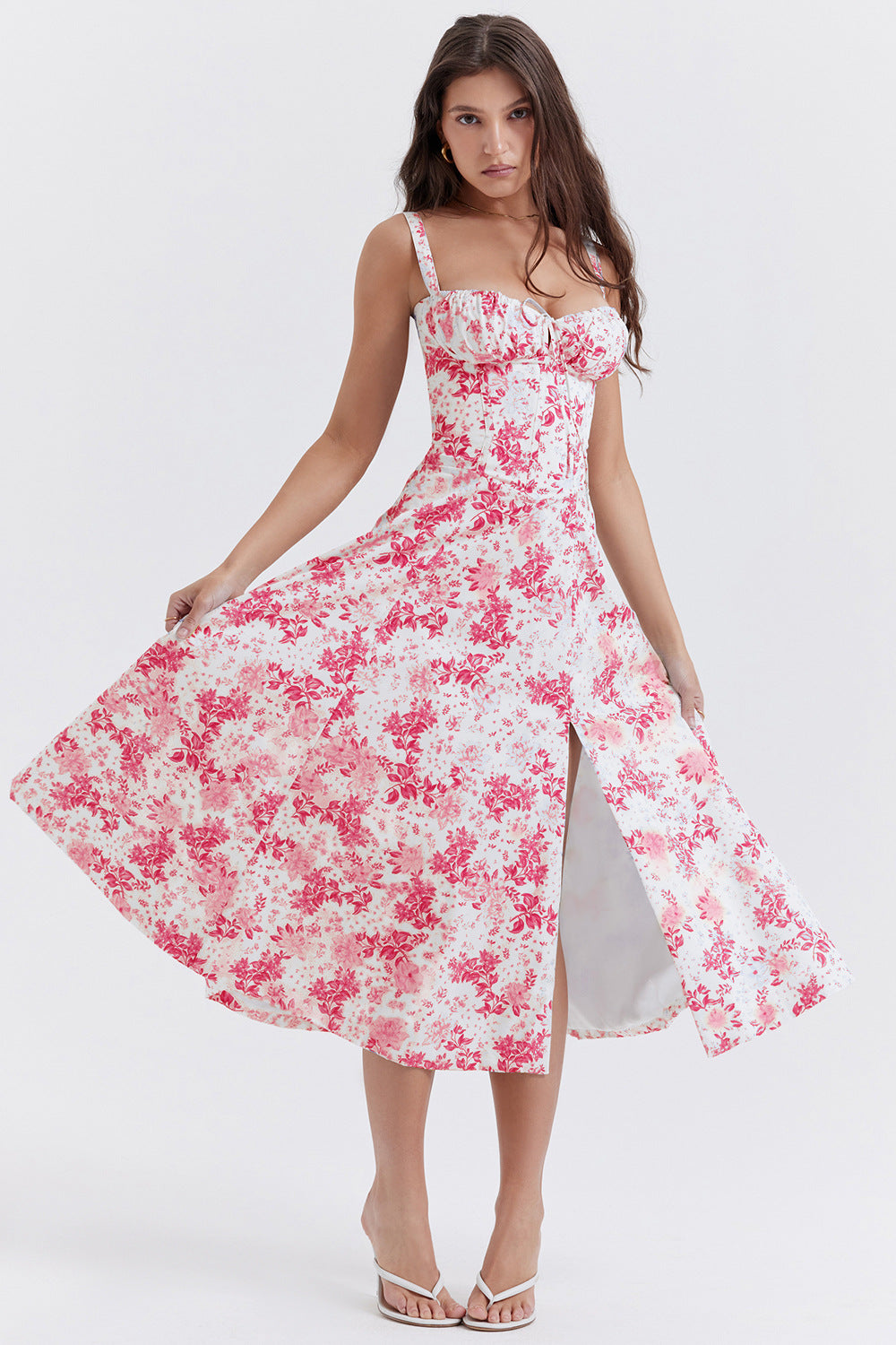 New Women's Floral Print Dress With Straps - Fashionner