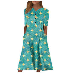 Women's Long Sleeve Long Printed Dress - Fashionner
