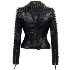 European And American Plus Size Rivet Short Stitching Motorcycle Leather Coat - Fashionner