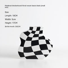 Ins Simple Chessboard Grid Ceramic Vase Living Room Bedroom Hydroponic Flower Vase Home Decoration Ornaments