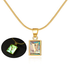 26 Letter Square Necklace Colorful Shell Luminous Pendant Chain Necklace For Women Temperament Ladies Jewelry - Fashionner