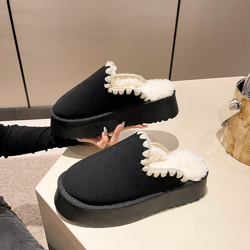 Thick-soled Snow Boots Ethnic Style Lace Short Warm Cotton-padded Shoes Slippers - Fashionner