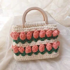 Cloth Line Crochet Knitting Tulips Handbags - Fashionner
