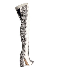 Pointed Snakeskin High Over The Knee Boots Plus Size - Fashionner