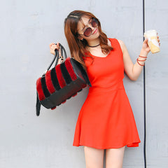 Mink Fur Leather Handbags Women's Leather Handbags - Fashionner