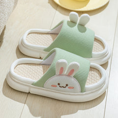 Cute Rabbit Slippers Linen House Shoes For Women - Fashionner