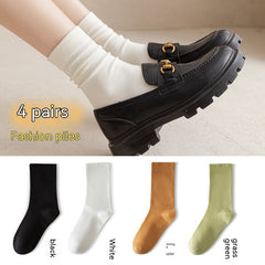 White Women's Mid-tube Socks Solid Color - Fashionner