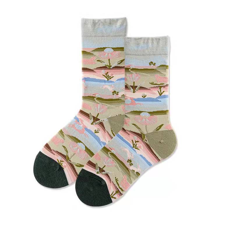 Trendy Mid-calf Length Socks Preppy Style Stockings Artistic Illustration Socks - Fashionner