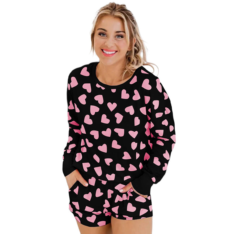 Heart Shape Printed Home Two-piece Women's Clothing - Fashionner