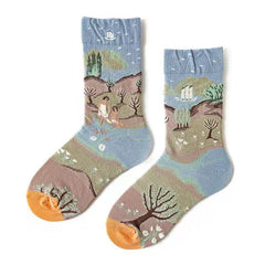 Trendy Mid-calf Length Socks Preppy Style Stockings Artistic Illustration Socks - Fashionner